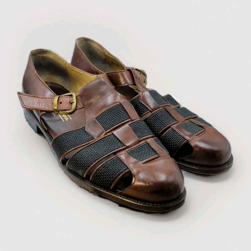 Bragano Italy Brown Black Buckle Slip On Sandals Shoes Men's 12M
